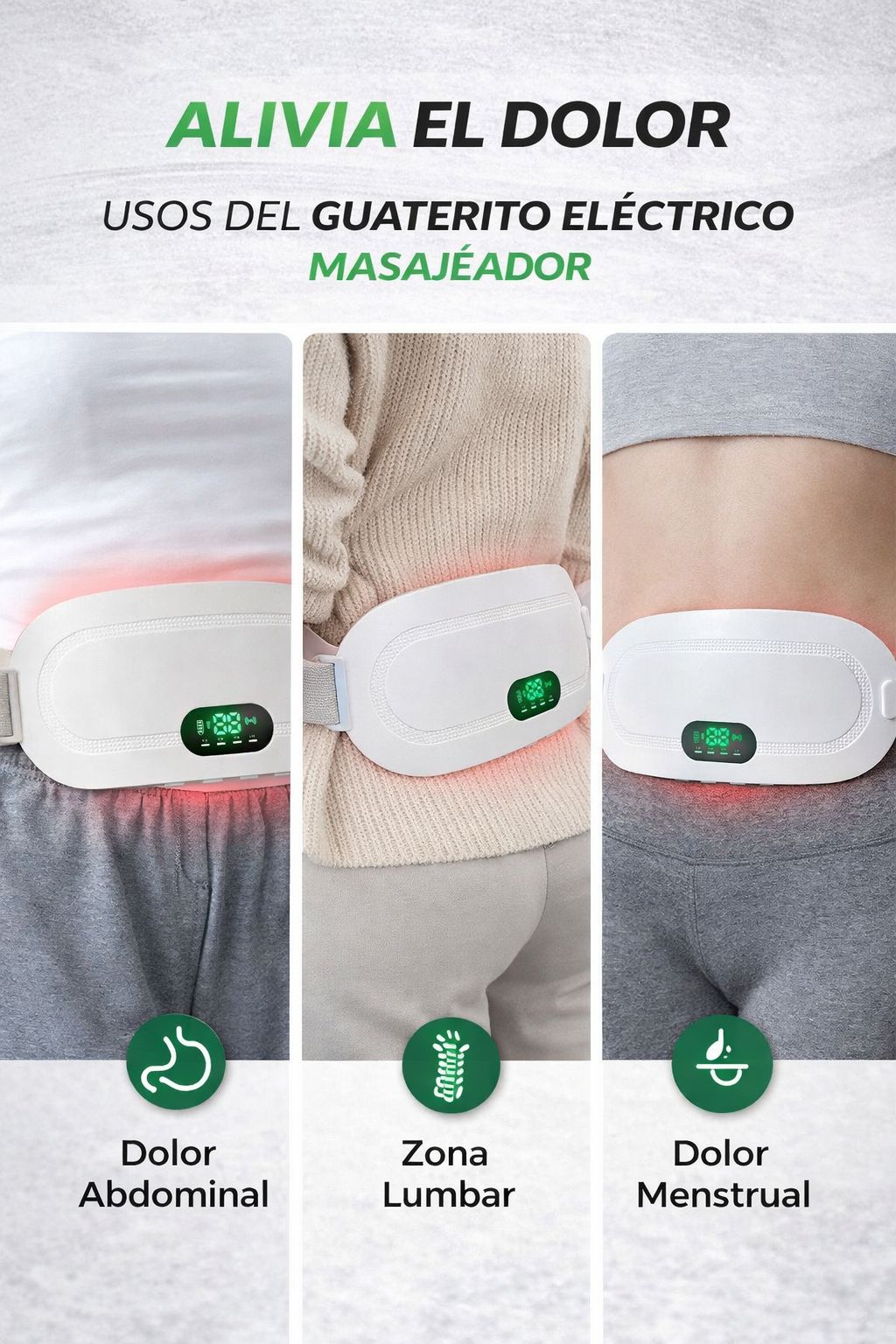Cinturón Masajeador Térmico Eléctrico – Alivio de Dolor Abdominal, Lumbar y Menstrual